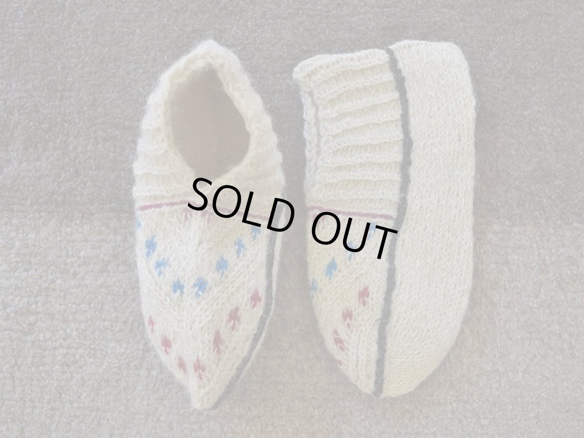 画像1: 新品 イラン製 ウール ショート くるぶし丈 26-27 cm 手編み靴下 ニットルームソックス Long Knit Room Socks n-ws2627-127h2a3 (1)