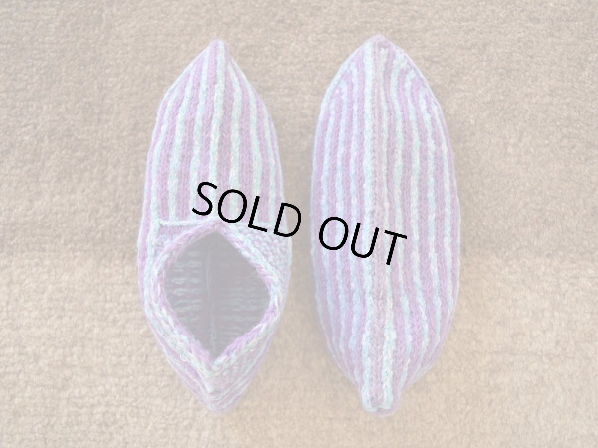 画像2: 新品 イラン製 アクリル混ウール ショート くるぶし丈 22-23 cm 手編み靴下 ニットルームソックス Long Knit Room Socks n-as2223-134h2a3 (2)