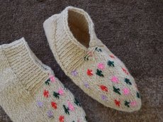 画像3: 新品 イラン製 ウール ショート くるぶし丈 26-27 cm 手編み靴下 ニットルームソックス Long Knit Room Socks n-ws2627-129h2a3 (3)