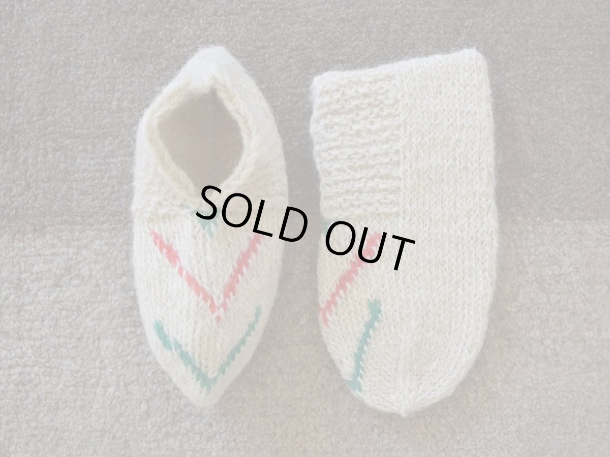 画像1: 新品 イラン製 ウール ショート くるぶし丈 23-24 cm 手編み靴下 ニットルームソックス Long Knit Room Socks n-ws2324-124h2a3 (1)