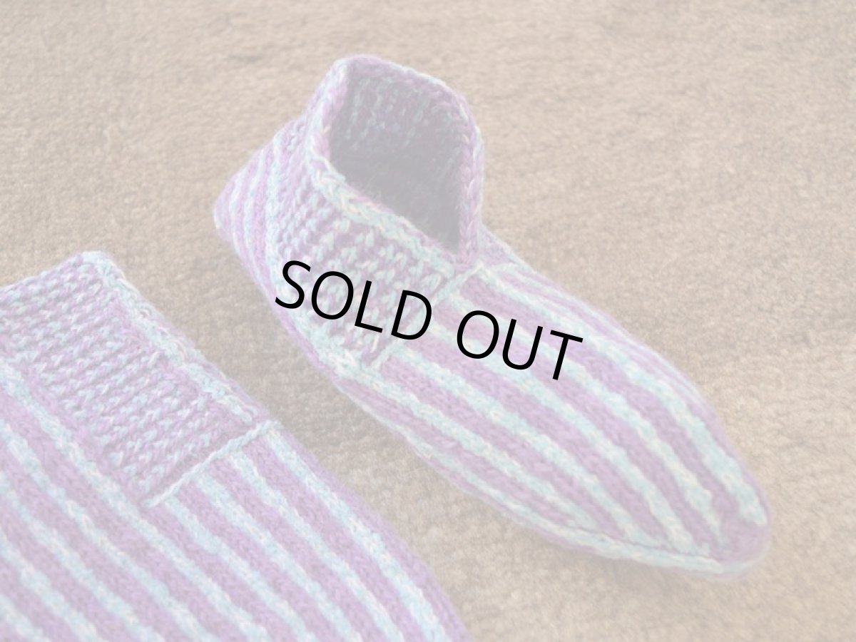 画像3: 新品 イラン製 アクリル混ウール ショート くるぶし丈 22-23 cm 手編み靴下 ニットルームソックス Long Knit Room Socks n-as2223-134h2a3 (3)