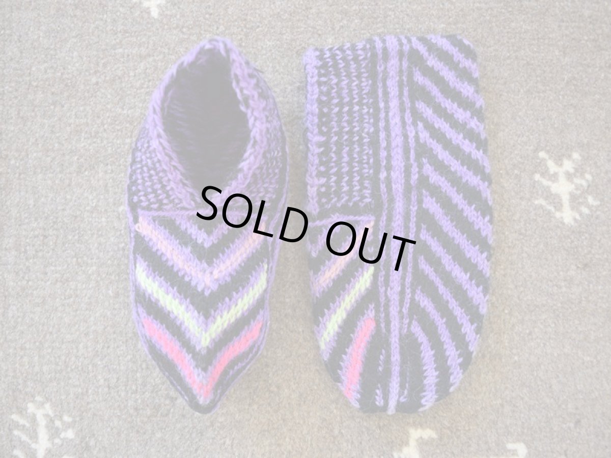 画像1: 新品 イラン製 アクリル混ウール ショート くるぶし丈 21-22 cm 手編み靴下 ニットルームソックス Long Knit Room Socks n-as2122-140h2a3 (1)