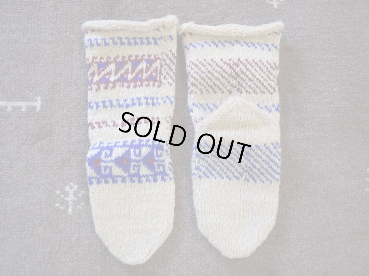 画像2: 新品 イラン製 ウール ミドル 23-24 cm 手編み靴下 ニットルームソックス Long Knit Room Socks n-wm2324-150h4a5 (2)