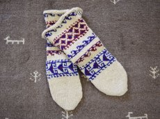 画像1: 新品 イラン製 ウール ミドル 25-26 cm 手編み靴下 ニットルームソックス Long Knit Room Socks n-wm2526-152h4a5 (1)