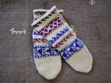 画像1: 新品 イラン製 ウール ミドル 23-24 cm 手編み靴下 ニットルームソックス Long Knit Room Socks n-wm2324-149h4a5 (1)
