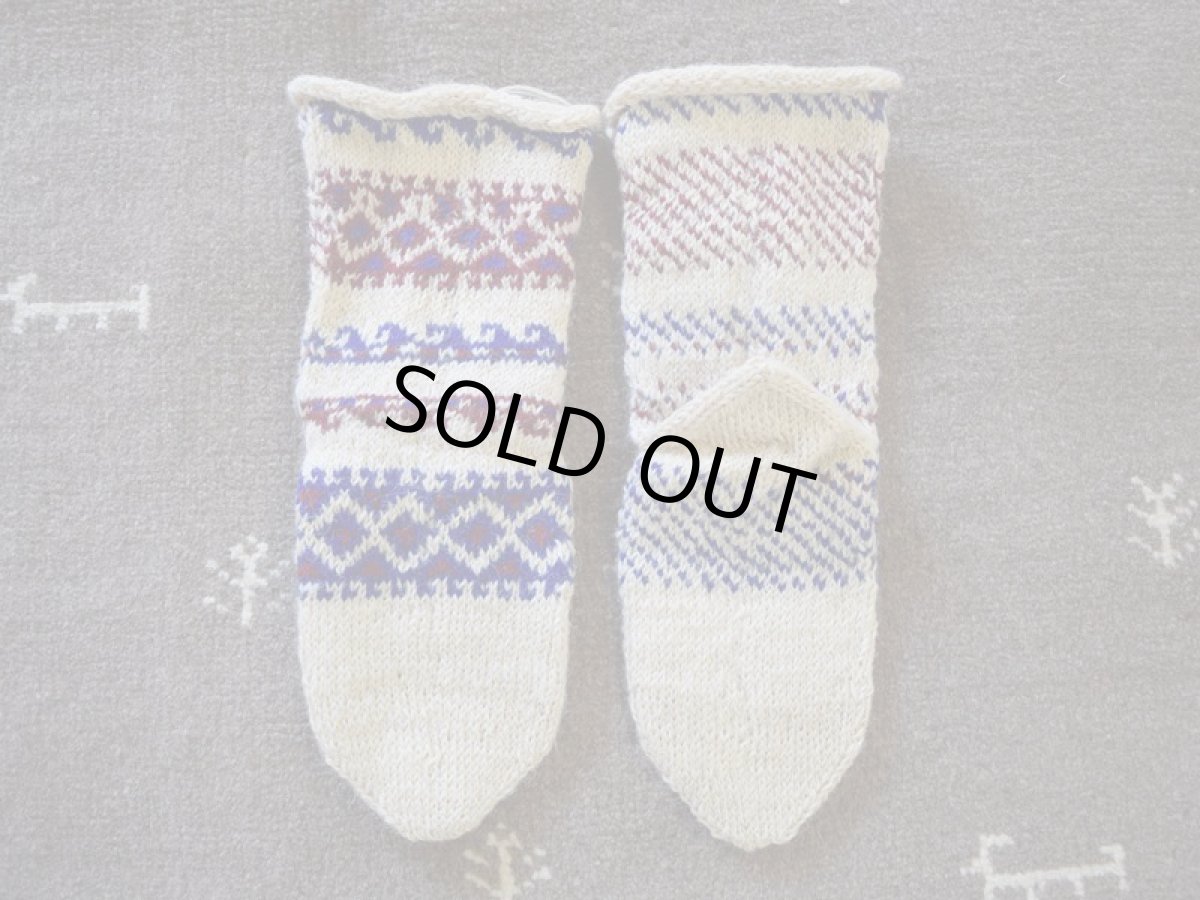 画像2: 新品 イラン製 ウール ミドル 23-24 cm 手編み靴下 ニットルームソックス Long Knit Room Socks n-wm2324-147h4a5 (2)