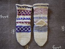 画像2: 新品 イラン製 ウール ミドル 23-24 cm 手編み靴下 ニットルームソックス Long Knit Room Socks n-wm2324-147h4a5 (2)