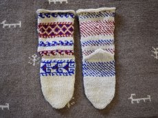 画像2: 新品 イラン製 ウール ミドル 22-23 cm 手編み靴下 ニットルームソックス Long Knit Room Socks n-wm2223-145h4a5 (2)