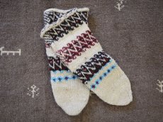 画像1: 新品 イラン製 ウール ミドル 25-26 cm 手編み靴下 ニットルームソックス Long Knit Room Socks n-wm2526-157h4a5 (1)