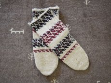 画像1: 新品 イラン製 ウール ミドル 25-26 cm 手編み靴下 ニットルームソックス Long Knit Room Socks n-wm2526-156h4a5 (1)