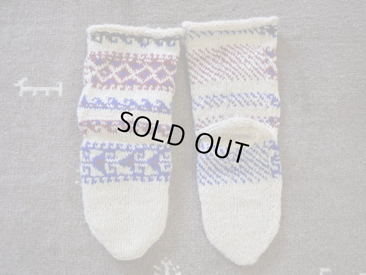 画像2: 新品 イラン製 ウール ミドル 23-24 cm 手編み靴下 ニットルームソックス Long Knit Room Socks n-wm2324-149h4a5 (2)