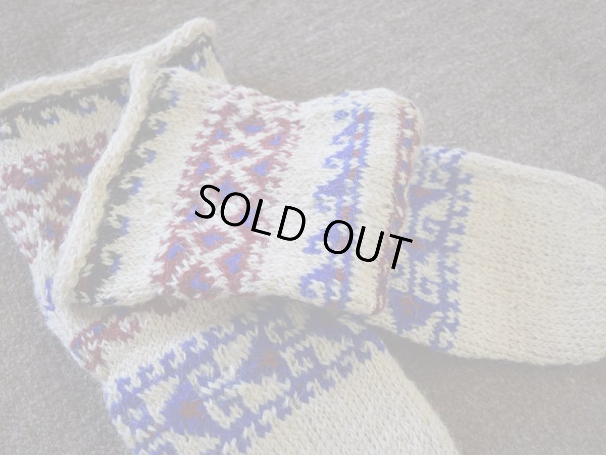 画像3: 新品 イラン製 ウール ミドル 23-24 cm 手編み靴下 ニットルームソックス Long Knit Room Socks n-wm2324-149h4a5 (3)