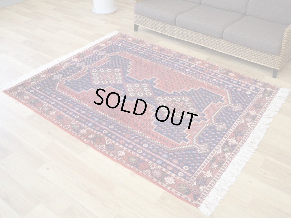 画像2: 良品 ペルシャ 部族絨毯  シャハレババク 縦2m 横1.5m 3㎡ 〜3帖程度 リビング ダイニング 2〜3人掛けソファ サイズ 195 x 155 cm No.P480 ウール 手織り ハンドメイド トライバル ラグ 部族絨毯 マット カーペット ボテ 幾何学模様 民族柄 ネイビー 赤 ヴィンテージ ビンテージ  b-p480-195155h023p (2)