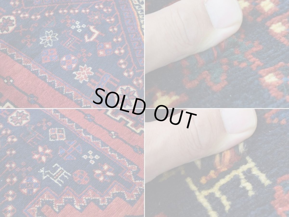 画像17: 良品 ペルシャ 部族絨毯 シールジャン 縦1.7m 横1.2m 2㎡ 〜2帖程度 リビング ダイニング 2〜3人掛けソファ センターテーブル サイズ 170 x 115 cm No.A835 ウール 手織り トライバル ラグ 敷物 マット カーペット 幾何学模様 ヘイバトルー柄 ヴィンテージ ビンテージ  赤 レッド 紺 ネイビー b-a835-170115h522392 (17)