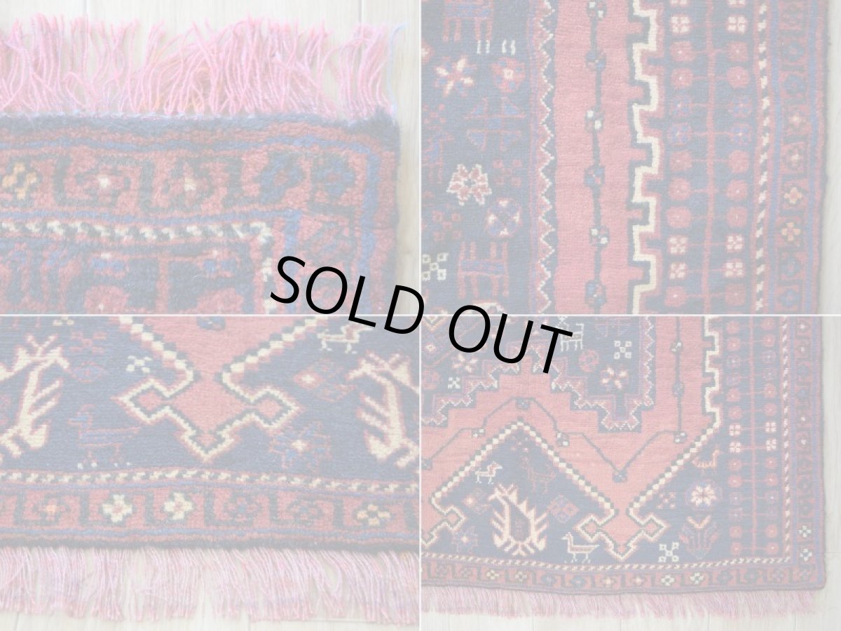 画像19: 良品 ペルシャ 部族絨毯 シールジャン 縦1.7m 横1.2m 2㎡ 〜2帖程度 リビング ダイニング 2〜3人掛けソファ センターテーブル サイズ 170 x 115 cm No.A835 ウール 手織り トライバル ラグ 敷物 マット カーペット 幾何学模様 ヘイバトルー柄 ヴィンテージ ビンテージ  赤 レッド 紺 ネイビー b-a835-170115h522392 (19)