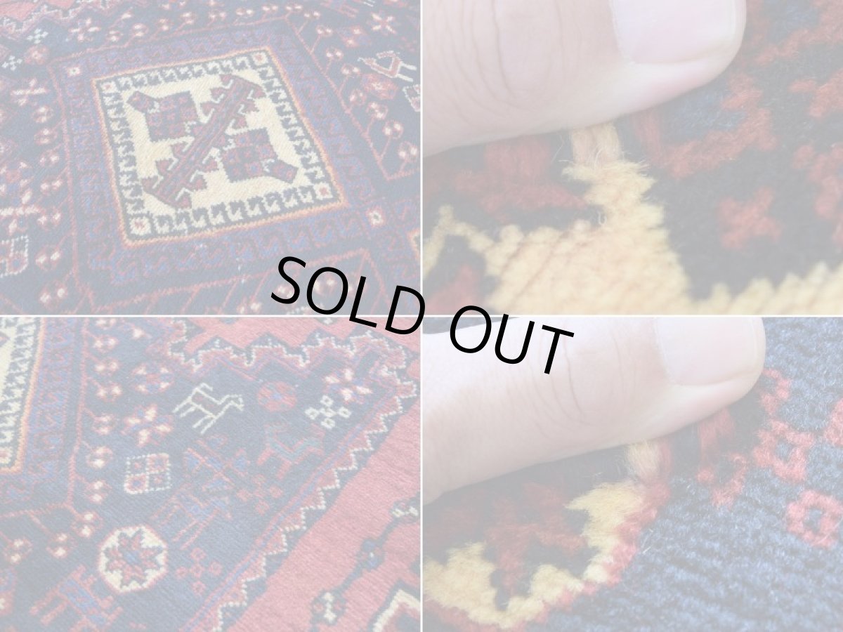 画像15: 良品 ペルシャ 部族絨毯 シールジャン 縦1.7m 横1.2m 2㎡ 〜2帖程度 リビング ダイニング 2〜3人掛けソファ センターテーブル サイズ 170 x 115 cm No.A835 ウール 手織り トライバル ラグ 敷物 マット カーペット 幾何学模様 ヘイバトルー柄 ヴィンテージ ビンテージ  赤 レッド 紺 ネイビー b-a835-170115h522392 (15)