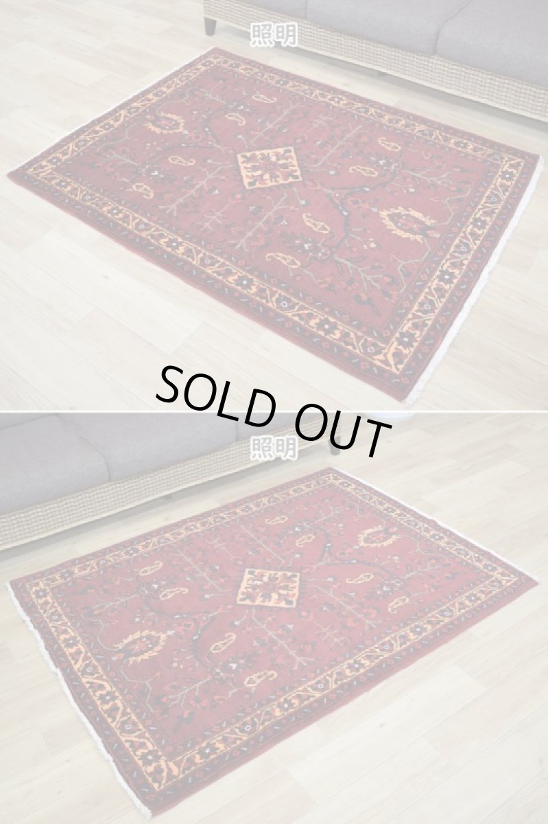 画像4: 良品 ペルシャ 部族絨毯 バクティヤリ 縦1.5m 横1.1m 2㎡ 〜2帖程度 1〜2人掛けソファ センターテーブル サイズ 150 x 110 cm No.R223 ウール 手織り トライバル ラグ 敷物 マット カーペット ヴィンテージ ビンテージ  赤 レッド b-r223-150110h001031 (4)