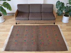 画像1: 新品 ペルシャ ギャッベ 縦2m 横1.5m 2.5㎡ リビング ダイニング 2-3人掛けソファ サイズ 190 × 135 cm No.R435 肉厚 天然 ウール ギャベ 手織り ハンドメイド ラグ 絨毯 カーペット リビングダイニングルームやベッドサイドに ブラウン 茶 動物 植物柄 n-r435-190135h031071 (1)