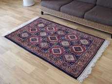 画像2: 新品 ペルシャ 部族絨毯 ヤラメ 縦1.5m 横1m 1.6㎡ 1-2人掛けソファ足元 サイズ 156 x 99 cm No.AB516 ウール 手織り ハンドメイド トライバル ラグ カーペット 民族柄 総柄 ネイビー n-ab516-156099h041551 (2)