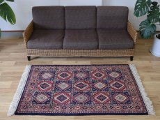 画像1: 新品 ペルシャ 部族絨毯 ヤラメ 縦1.5m 横1m 1.6㎡ 1-2人掛けソファ足元 サイズ 156 x 99 cm No.AB516 ウール 手織り ハンドメイド トライバル ラグ カーペット 民族柄 総柄 ネイビー n-ab516-156099h041551 (1)