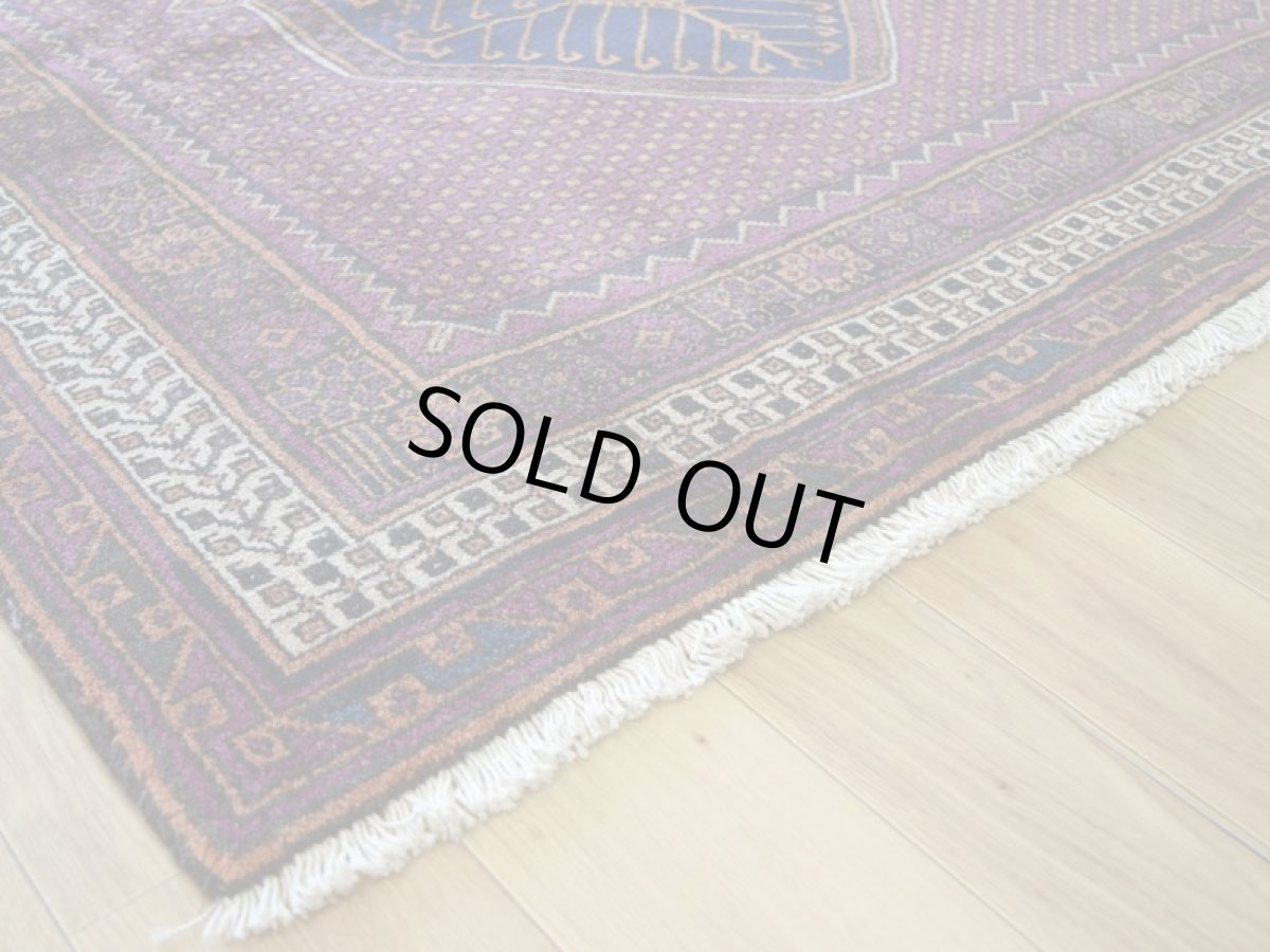 画像4: 良品 ペルシャ 部族絨毯 シールジャン No.AD407 - 250 x 140 cm 紫ネイビー茶 トランジ b-ad407-250140h494546 (4)