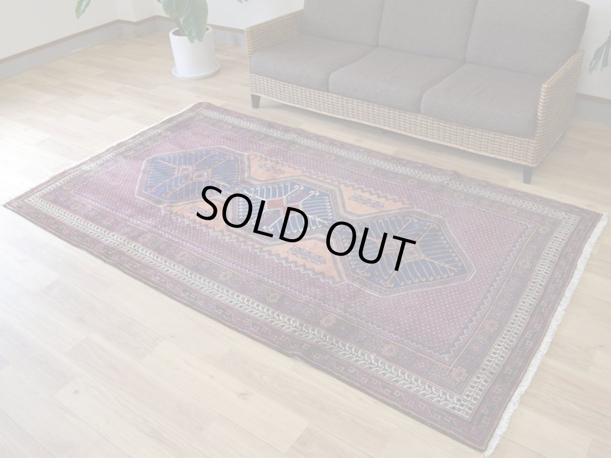 画像2: 良品 ペルシャ 部族絨毯 シールジャン No.AD407 - 250 x 140 cm 紫ネイビー茶 トランジ b-ad407-250140h494546 (2)