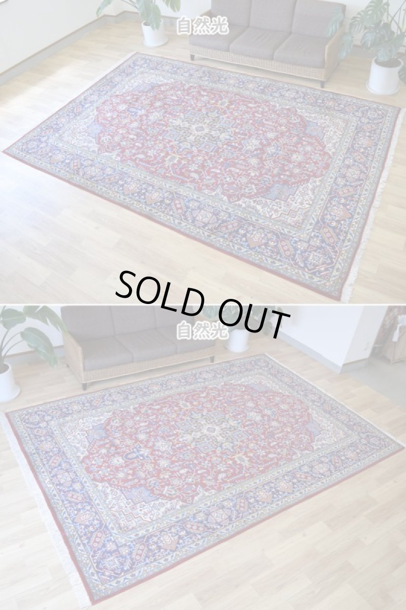 画像5: 良品 ペルシャ 絨毯 ナジャファバド 縦3.5m 横2.5m 約9㎡ 〜6-8帖 リビング ダイニング 客室 大判 サイズ 349 x 235 cm No.A10 天然 ウール 手織り ハンドメイド ラグ マット カーペット レッド 赤 メダリオン コーナー 大きなお部屋に 中古品に抵抗のある方にもおすすめです。 b-a10-349235h085457 (5)