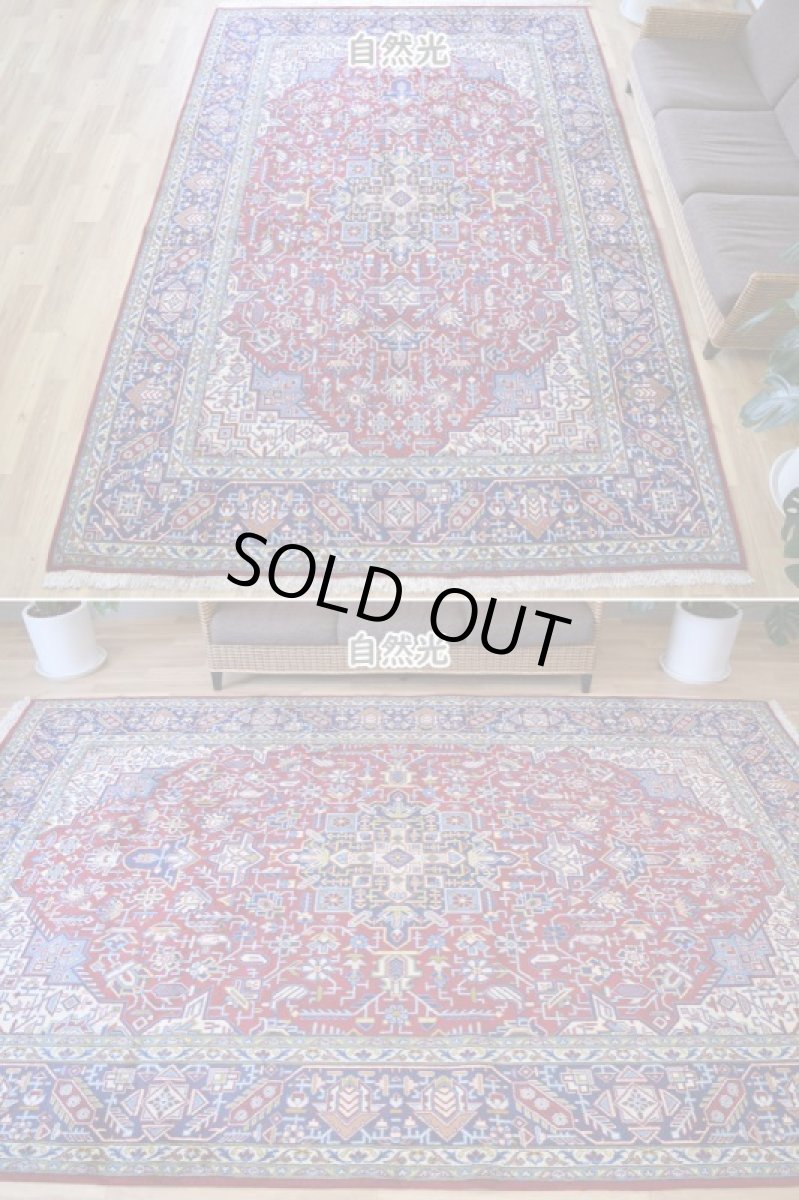 画像4: 良品 ペルシャ 絨毯 ナジャファバド 縦3.5m 横2.5m 約9㎡ 〜6-8帖 リビング ダイニング 客室 大判 サイズ 349 x 235 cm No.A10 天然 ウール 手織り ハンドメイド ラグ マット カーペット レッド 赤 メダリオン コーナー 大きなお部屋に 中古品に抵抗のある方にもおすすめです。 b-a10-349235h085457 (4)