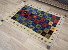 画像2: 新品 ペルシャ ギャッベ 玄関 マット サイズ 107 × 72 cm No.A601 肉厚 天然 ウール ギャベ 手織り ハンドメイド ラグ 絨毯 カーペット ロルバフト 玄関ドアマットのアクセントに 生命の樹 動物 パッチワーク柄 カラフル マルチカラー n-a601-107072h001031 (2)