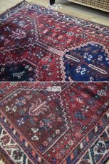 画像5: 良品 ペルシャ 部族絨毯 シラーズ No.AD600 - 226 x 155 cm ウール 手織り トライバルラグ 赤 ネイビー b-ad600-226155h594546 (5)