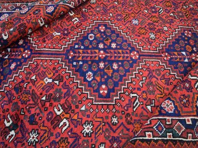 画像1: 良品 ペルシャ 部族絨毯 シラーズ No.AD603 - 220 x 152 cm ウール 手織り 赤 ab-ad603-220152h174316