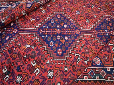 画像1: 良品 ペルシャ 部族絨毯 シラーズ No.AD603 - 220 x 152 cm ウール 手織り 赤 ab-ad603-220152h174316