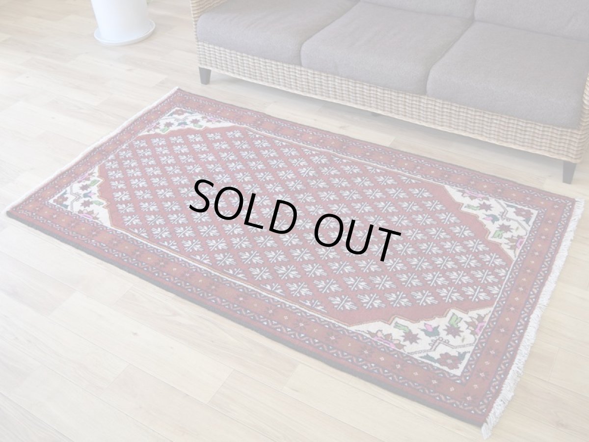 画像2: 新品 ペルシャ 部族絨毯 バルーチ No.R236 - 185 x 105 cm 赤 クリーム 葉模様 花柄 総柄 n-r236-185105h001031 (2)