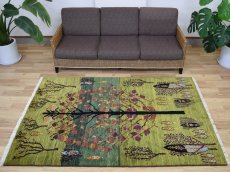 画像1: 新品 ペルシャ ギャッベ 204 × 140 cm No.A620 縦2m 横1.5m 3㎡ 〜3帖程度 リビング ダイニング 2-3人掛けソファサイズ 肉厚 ウール ギャベ 手織り リーズバフト ハンドメイド ラグ 絨毯 カーペット ザクロの木 生命の樹 糸杉 緑 グリーン リビングダイニングルームやベッドサイドに  n-a620-204140h226808 (1)