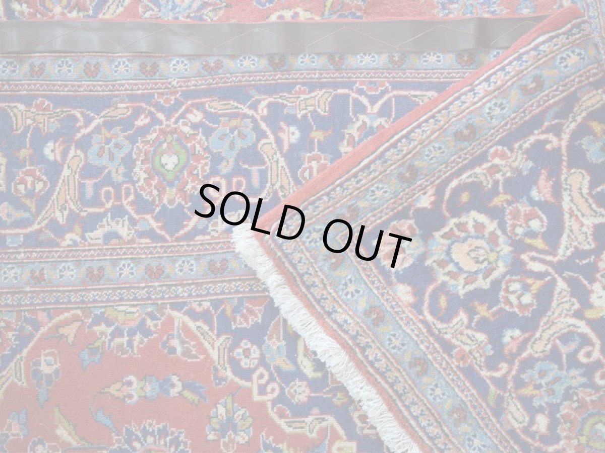 画像14: 良品 ペルシャ 絨毯 カシャーン産  285 x 201 cm No.AD316 縦3m 横2m 6㎡ 〜6帖 リビング ダイニング 3人掛けソファ コーナーソファ 大判 サイズ 肉厚 ウール 手織り トライバル ラグ 敷物 マット カーペット メダリオン ヴィンテージ ビンテージ 赤 ネイビー b-ad316-285201h364206 (14)