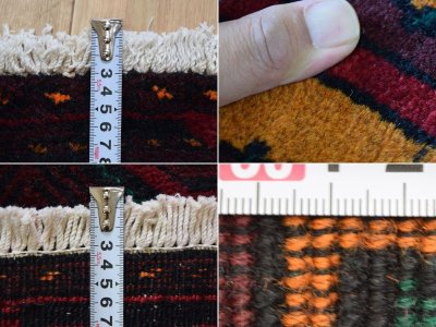 画像3: 良品 ペルシャ 部族絨毯 バルーチ 235 x 125 cm No.R220 縦2.4m 横1.3m 3㎡ -3帖程度 リビング ダイニング 2-3人掛けソファ サイズ 天然 ウール 手織り トライバル ラグ 敷物 マット カーペット 幾何学模様 ヴィンテージ ビンテージ  黒 ブラック 赤 レッド ベージュ b-r220-235125h001031