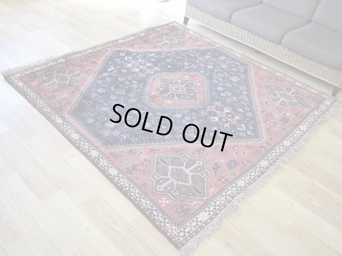 画像2: 新品同様 デッドストック 未使用美品 ペルシャ 部族絨毯 シラーズ 産  194 x 188 cm No.AB528 縦2m 横2m 4㎡ ~4.5帖 正方形 スクエアサイズ ウール 手織り ハンドメイド トライバル ラグ カーペット 赤 レッド 濃紺 ダークネイビー 民族柄 nab-ab528-194188h395077p (2)