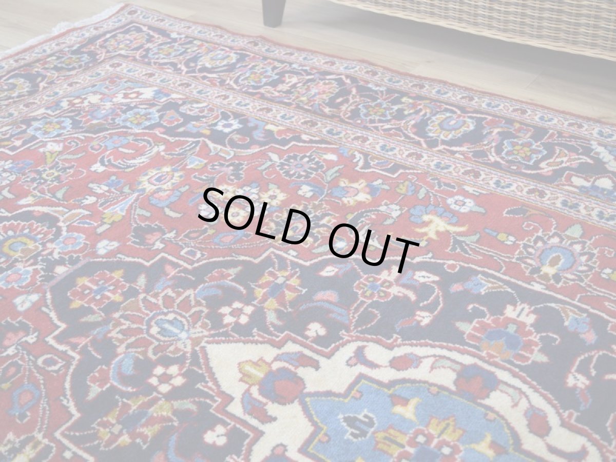 画像9: 良品 ペルシャ 絨毯 カシャーン 産 250 x 150 cm No.R345 縦2.5m 横1.5m 4㎡ 4帖程度 リビング ダイニング 2-3人掛けソファ サイズ ウール 手織り ラグ 敷物 カーペット メダリオン 赤 ビンテージ b-r345-250150h762053 (9)