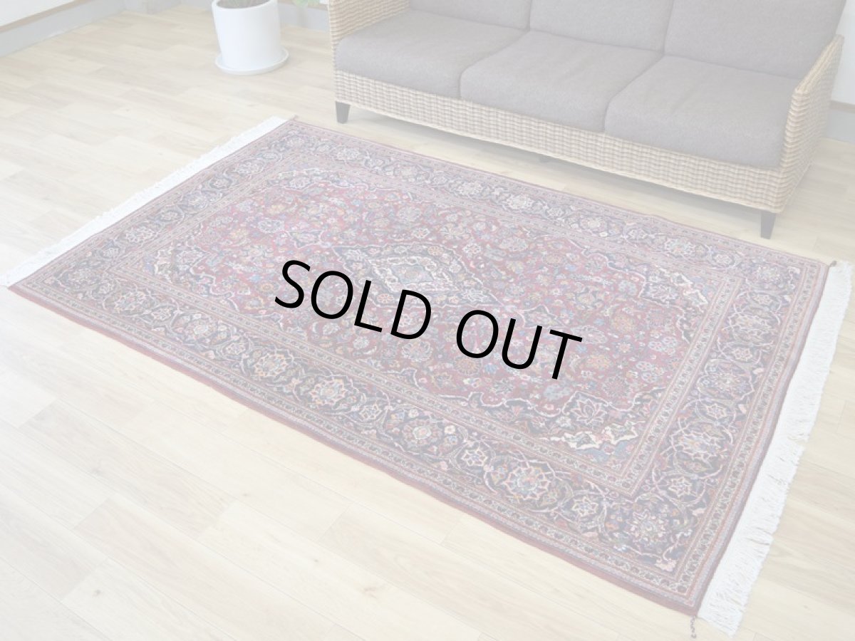 画像2: 良品 ペルシャ 絨毯 カシャーン 産 縦2.2m 横1.4m 3㎡ 〜3帖程度 リビング ダイニング 2-3人掛けソファ サイズ 215 x 138 cm No.2669 コルクウール 手織り ラグ 敷物 カーペット メダリオン 赤 ワインレッド  ab-2669-215138s396009 (2)