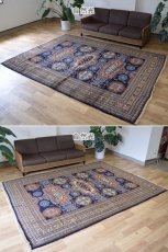 画像4: 良品 ペルシャ 部族絨毯 アルデビル No.1963 - 290 x 213 cm 縦3m 横2m 6㎡ 6帖 リビング ダイニング 3人掛けソファ サイズ ウール 手織り ハンドメイド トライバル ラグ マット カーペット ネイビー 幾何学模様 民族柄 ビンテージ ヴィンテージ b-1963-290213s032a003 (4)