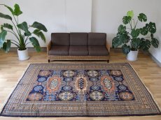 画像1: 良品 ペルシャ 部族絨毯 アルデビル No.1963 - 290 x 213 cm 縦3m 横2m 6㎡ 6帖 リビング ダイニング 3人掛けソファ サイズ ウール 手織り ハンドメイド トライバル ラグ マット カーペット ネイビー 幾何学模様 民族柄 ビンテージ ヴィンテージ b-1963-290213s032a003 (1)