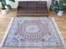 画像2: 新品 ペルシャ 絨毯 ナイン 産 6la シシラー  210 x 204 cm No.588S 縦2m 横2m 4㎡ 〜4.5帖程度 正方形 スクエアタイプ リビング ダイニング 2-3人掛けソファ サイズ ウール シルク 手織り ラグ 敷物 カーペット ゴンバッド ゴンバット メダリオン ホワイト 白系 赤 レッド エンジ系 n-588s-210204sh9322113 (2)