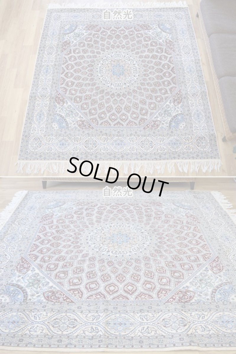画像4: 新品 ペルシャ 絨毯 ナイン 産 6la シシラー  210 x 204 cm No.588S 縦2m 横2m 4㎡ 〜4.5帖程度 正方形 スクエアタイプ リビング ダイニング 2-3人掛けソファ サイズ ウール シルク 手織り ラグ 敷物 カーペット ゴンバッド ゴンバット メダリオン ホワイト 白系 赤 レッド エンジ系 n-588s-210204sh9322113 (4)