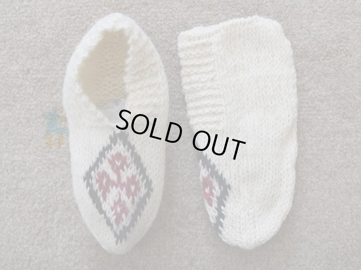 画像1: 新品 イラン製 ウール ショート くるぶし丈 23-24 cm 手編み靴下 ニットルームソックス Long Knit Room Socks  n-ws2324-311h2a3 (1)