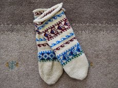 画像1: 新品 イラン製 ウール ミドル 22-23 cm 手編み靴下 ニットルームソックス Long Knit Room Socks n-wm2223-304h4a5 (1)