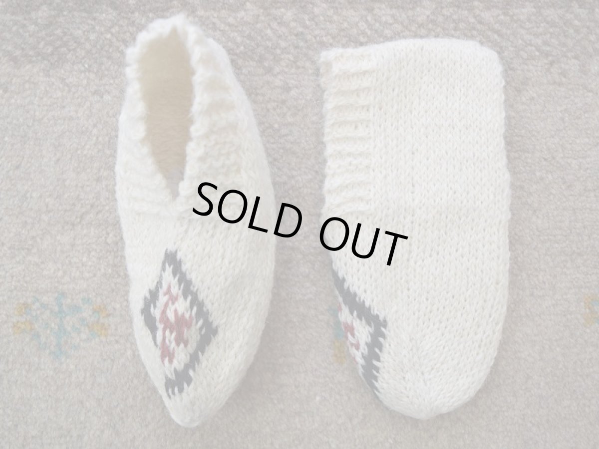 画像1: 新品 イラン製 ウール ショート くるぶし丈 22-23 cm 手編み靴下 ニットルームソックス Long Knit Room Socks  n-ws2223-327h2a3 (1)