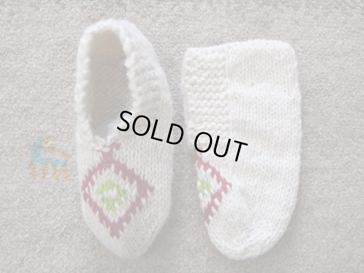 画像1: 新品 イラン製 ウール ショート くるぶし丈 23-24 cm 手編み靴下 ニットルームソックス Long Knit Room Socks  n-ws2324-309h2a3 (1)