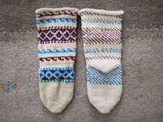 画像2: 新品 イラン製 ウール ミドル 22-23 cm 手編み靴下 ニットルームソックス Long Knit Room Socks n-wm2223-304h4a5 (2)