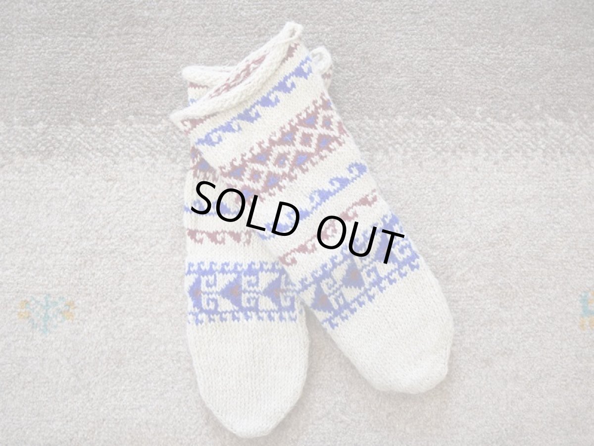 画像1: 新品 イラン製 ウール ミドル 23-24 cm 手編み靴下 ニットルームソックス Long Knit Room Socks n-wm2324-305h4a5 (1)