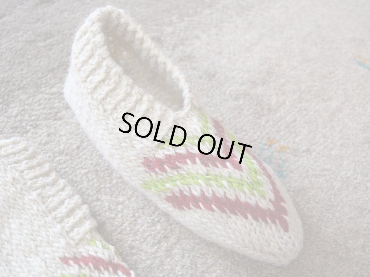 画像3: 新品 イラン製 ウール ショート くるぶし丈 24-25 cm 手編み靴下 ニットルームソックス Long Knit Room Socks  n-ws2425-308h2a3 (3)